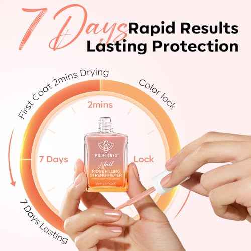 modelones Nail Strengthener and Growth Nail Hardener Extra Strong and Growth Nude Nail Polish Nail Repair for Damaged Nails Strengthening Polish Ridge Filler for Nails 15ml