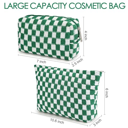 Travel Makeup Bag, Checkered Cosmetic Bag Make Up Organizer Case for Women, Small Toiletry Bag Skincare Pouch for Toiletries Accessories Brushes, 2PCS