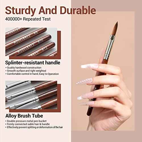 MODELONES Acrylic Nail Brush 100% Pure Kolinsky Hair Bristles Oval Crimped Shaped Sturdy Wooden Handle Acrylic Powder Nail Art Brush Professional Manicure Pedicure Size 8