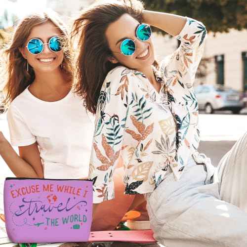 4 pcs Funny Travel Gifts for Women Makeup Bag Travel Essentials Cosmetic Bag Traveling Toiletry Bags Flight Vacation Gifts for Bestie Mom Sister Girls Trip Birthday Graduation Friendship Christmas