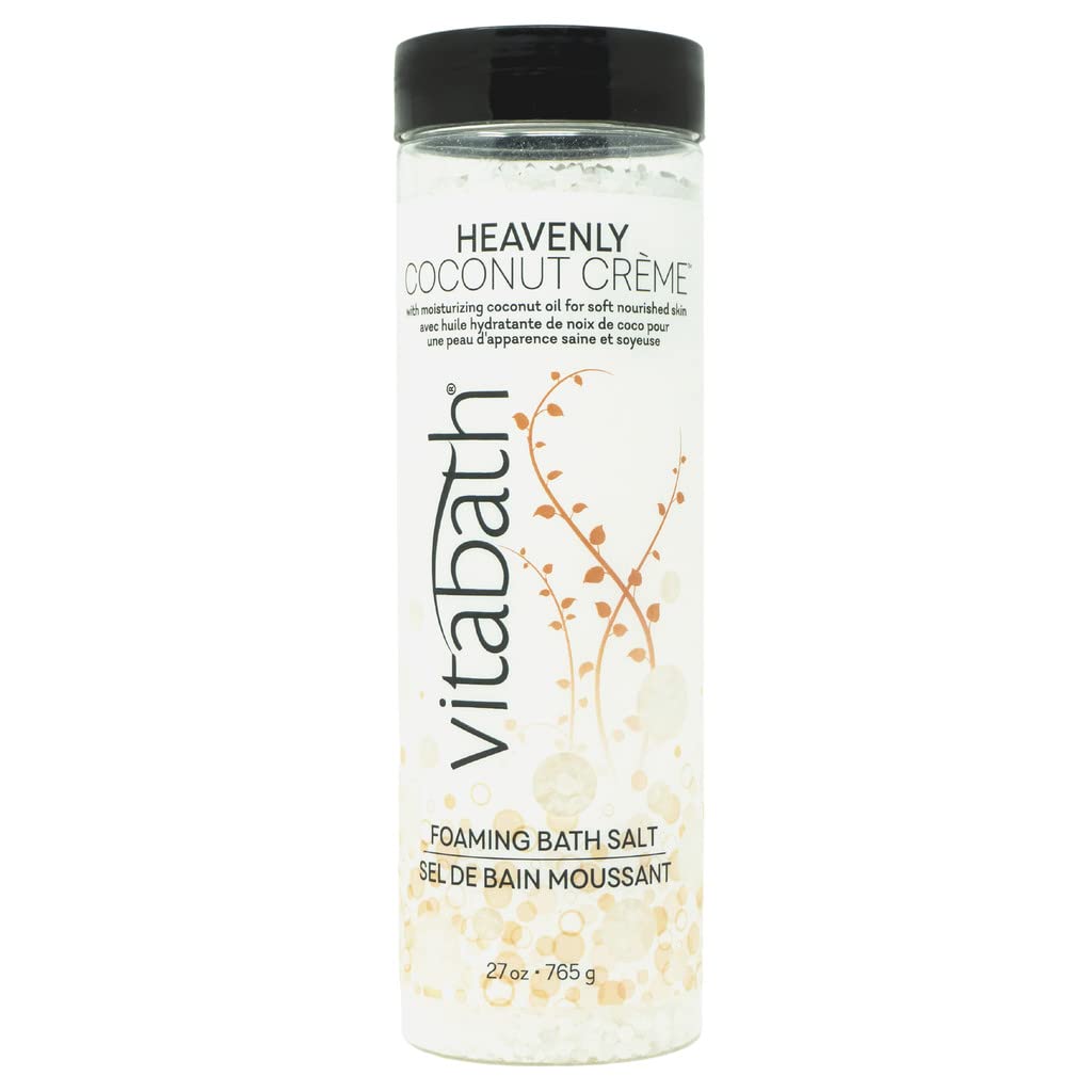 Vitabath Heavenly Coconut Crème Foaming Bath Salts Relaxing Bubble Aromatherapy Skincare - Muscle & Body Ache Soothing & Skin Nourishing Foamy Soak for Women & Men – 27 oz
