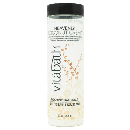 Vitabath Heavenly Coconut Crème Foaming Bath Salts Relaxing Bubble Aromatherapy Skincare - Muscle & Body Ache Soothing & Skin Nourishing Foamy Soak for Women & Men – 27 oz