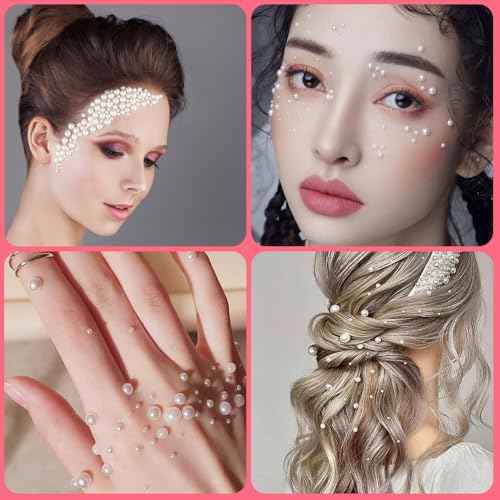 3701PCS Pearl Stickers Pearls for Crafting - Self Adhesive Pearls for Hair Face Makeup Eye Nail Crafts, Stick On Gems (White, Assorted Sizes)