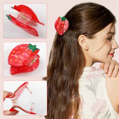 Fruit Claws Clips - Strawberry Hair Clips (Lemon/Cherry/Watermelon) - Cellulose Acetate Hair Clips for Women - Fun Summer Hair Accessories 4Pcs