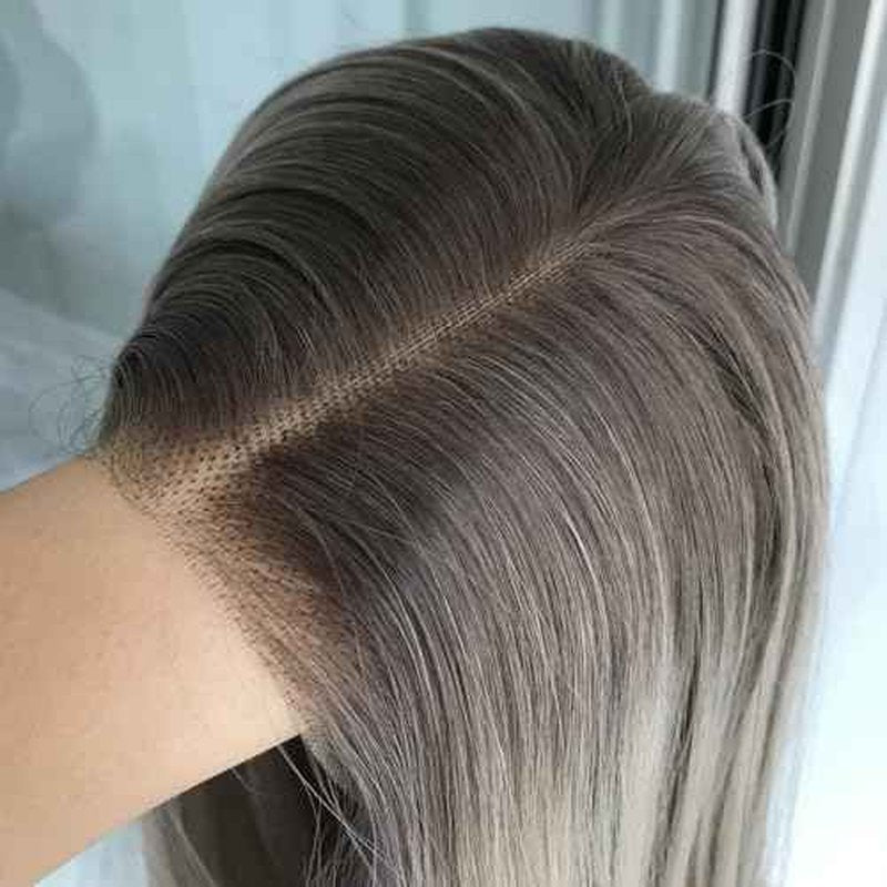 Pre Cut No Glue Lace Wig Ash Blonde Wear and Go Glueless Synthetic Lace Front Wig for Women with Bangs Layered Straight Wigs Pre Plucked Highlight Dirty Blonde Wig 3 Seconds to Wear 20Inch