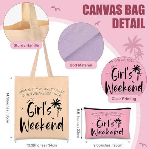 Paterr 8 Pcs Girls Weekend Gifts Includes 4 Makeup Bag Girls Trip Gifts 4 Weekend Tote Bag Travel Favors for Women Summer Cosmetic Zipper Pouch Wedding Birthday Bachelorette Party(Stylish Color)