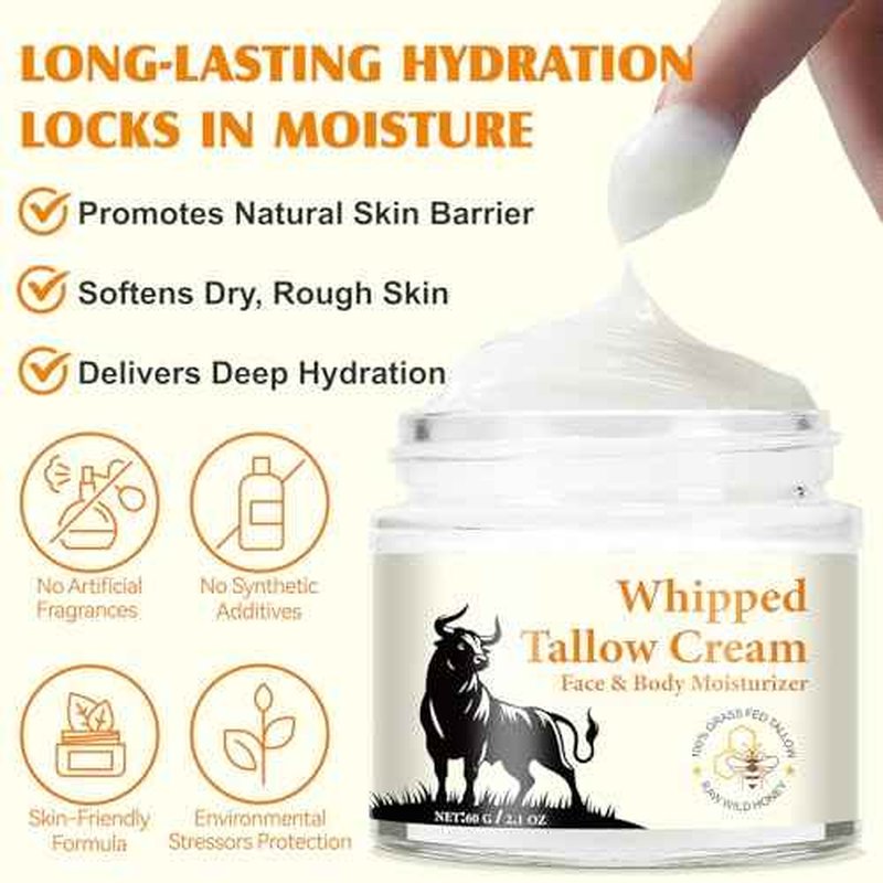Beef Tallow Balm for Skin,Beef Tallow Balm for Sensitive Skin, Tallow Face Moisturizer with Grass-Fed Pure Beef Tallow & Honey & Beeswax for Dry Skin - 2.1 OZ