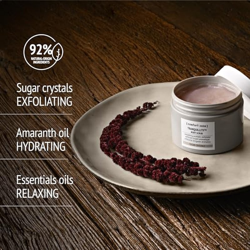 [ comfort zone ] Tranquillity¢â Body Scrub, Soothing Aromatic Gentle Exfoliator Enriched with Sugar Crystals and Amaranth & Almond Essential Oils, for an Instantly Smoother and Softer Skin, 10.06 Oz.