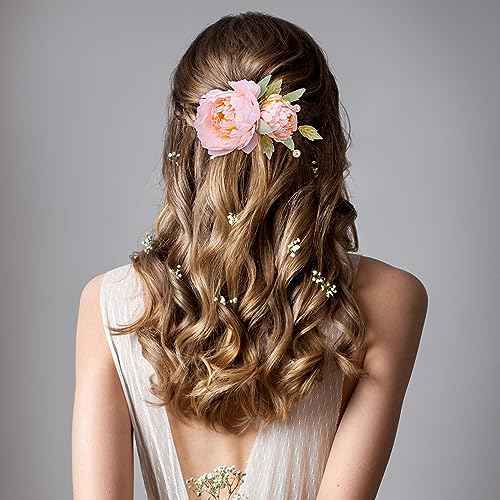 2pcs Silk Flower Hair Clips for Women, 2 in 1 Flower Brooch, Pearl Floral Hair Pins Barrettes for Women Girls Brides Party Wedding Decor Hair Buns Updo Holder Accessories- Pink & Light Pink