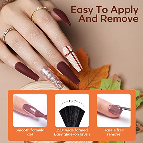 modelones 24 PCS Gel Nail Polish Kit, 20 Colors Fall Pink Brown Nude Orange Gel Polish Set with Glitter, Glossy and Matte Top Base Coat Home DIY Manicure Nail Art Design Gifts