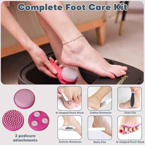 Collapsible Foot Bath, Foot Spa Bath Massager with Heat, Bubble, Remote Control, Temperature Control, 3 Pedicure Attachments, Feet Soaking Tub for Stress Relief