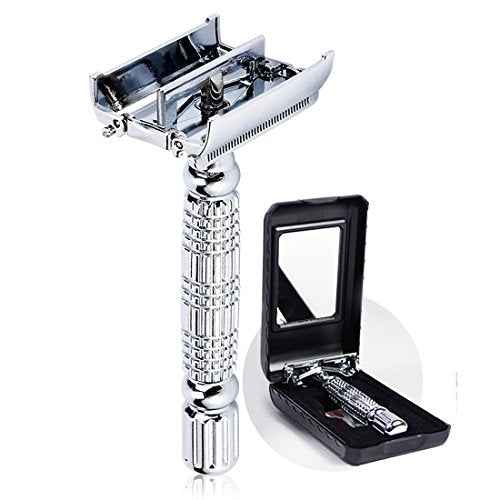 BAILI Butterfly Open TTO Double Edge Metal Safety Razor Wet Shaving Kit for Men Women with Platinum Blade and Mirrored Travel Case BD179