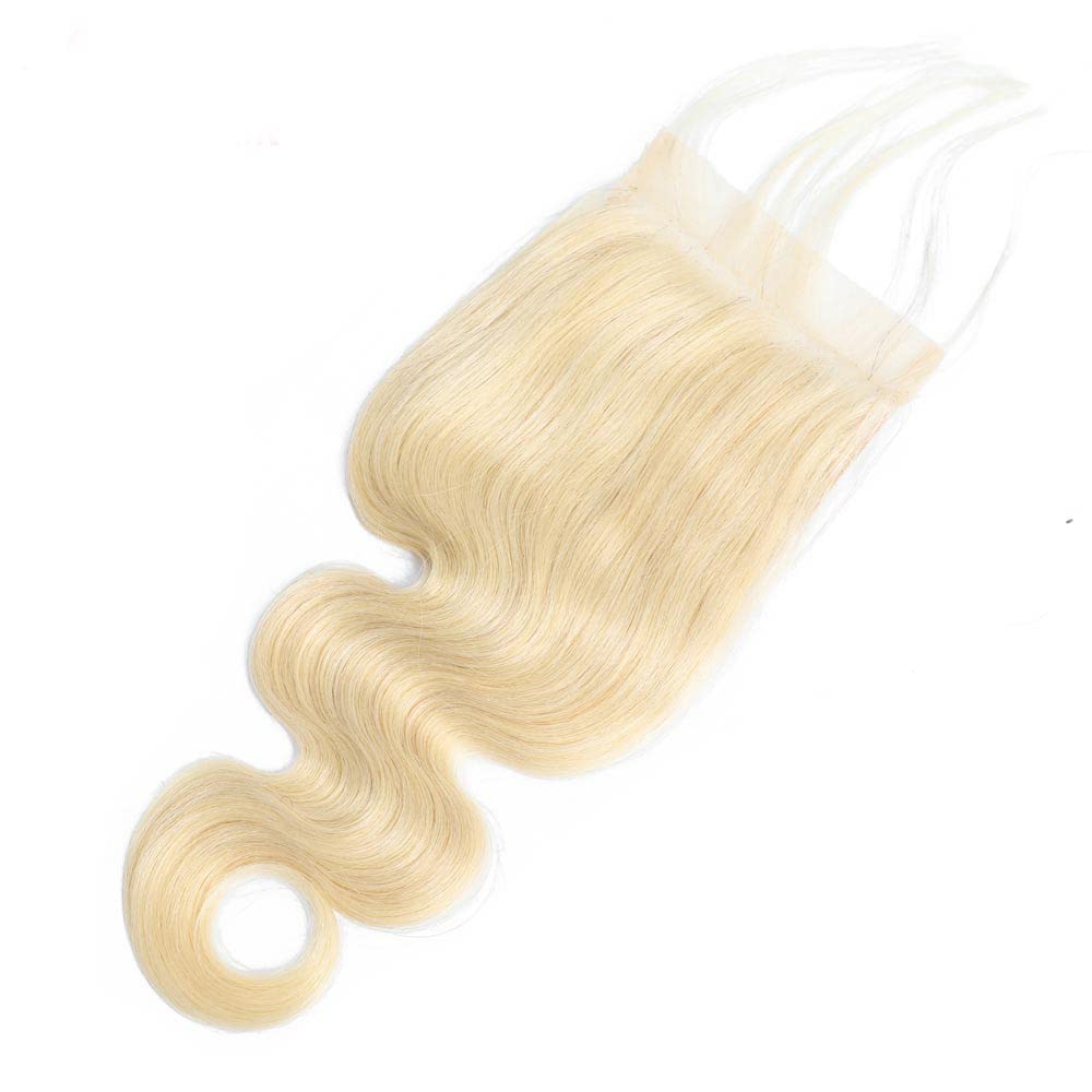 613 Blonde Lace Closure Body Wave 4x4 Invisible Transparent HD Lace Closure Only 12A Virgin Remy Human Hair Closure 100% Russian Blonde Human Hair Extensions Pre Plucked with Baby Hair 16 Inch