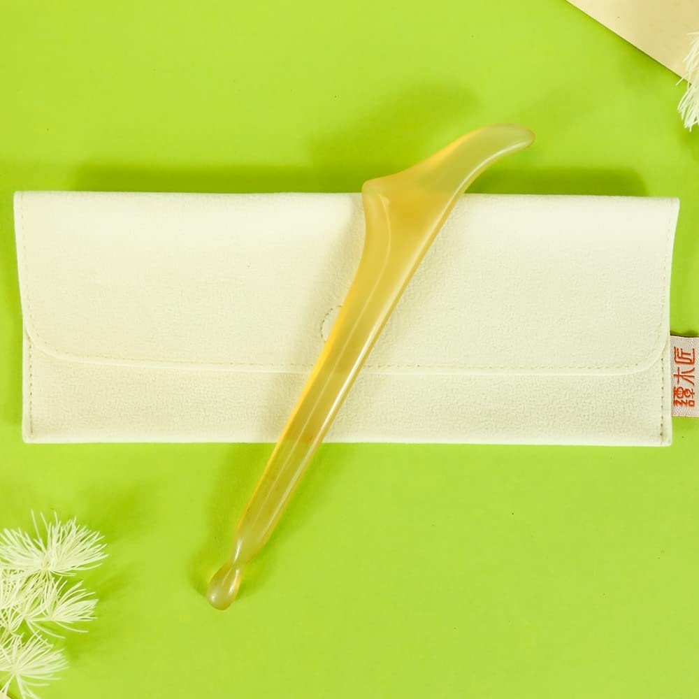 Tan Mujiang Guasha Board Natural Sheep Horn with Unique Handicraft Scraping Therapy Spa Massage Tool Kalla