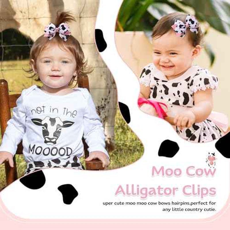 2PCS Glitter Cute Moo Cow Print Hair Bows Pink Grosgrain Ribbon Alligator Clips for Girls£¬Women, Toddlers, Infants, and Kids' Birthday Party Decor