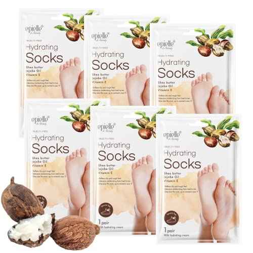 Epielle Hydrating Foot Masks 6 Pairs, Deep Moisturizing Socks for Dry Feet & Cracked Heels, Relieve and Soften with Shea Butter & Jojoba Oil, Korean Skin Care, Spa Set, Self Care Gifts for Women