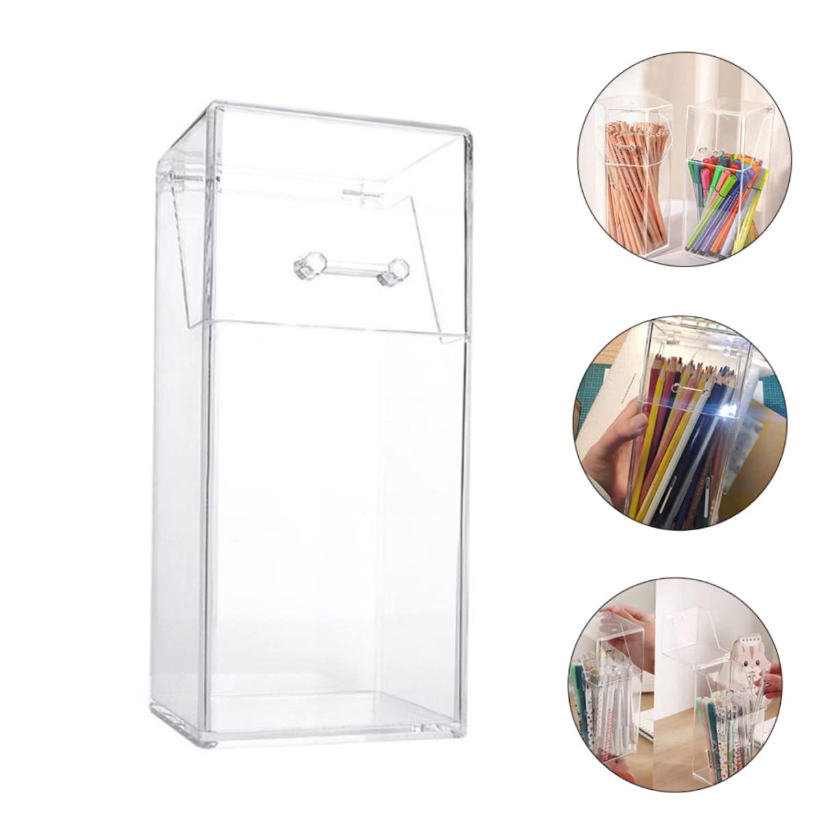 2Pcs Acrylic Makeup Brush Holder with Lid, Clear Makeup Holder, Cosmetic Organizer Cosmetic Storage Display Box for Dressing Tables and Vanity, 3.34 x 3.34 x 8.25inch