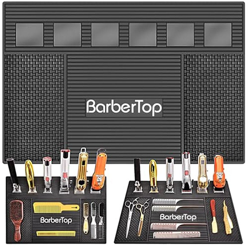 Magnetic Mat 19x12.5 Inch 6 Slots Barber Tray Hairdressing Electric Clippers Storage Mat Salon Table Tools Nonslip Cushion Heat Resistant Pad for Clippers Scissors Combs for Barbershop Salon, Home