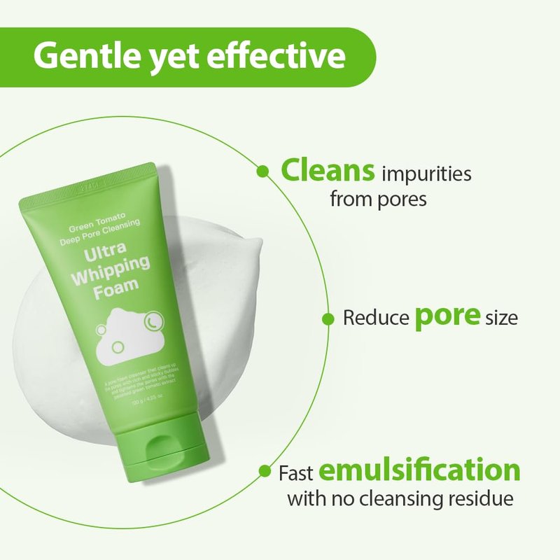 SUNGBOON EDITOR Green Tomato Deep Pore Cleansing Whipping Foam 4.24 oz | Korean Foaming Face Wash for Oily Skin | Blackhead Remover & Pore Minimizer | Hydrating Skincare
