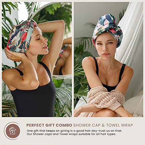 Reusable Shower Cap for Women Reusable Waterproof ? Leakproof, Nonslip Hair Cap for Shower Flexiband ? Soft, Breathable, Durable Christmas Shower Caps by SMPL OBJECTS