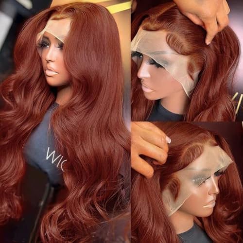 Reddish Brown Lace Front Wigs Human Hair Pre Plucked 13x6 Body Wave Lace Front Wigs Human Hair Auburn Colored Human Hair 180% Density Lace Front Wigs Body Wave Hd Lace Frontal Wigs Human Hair 26 Inch