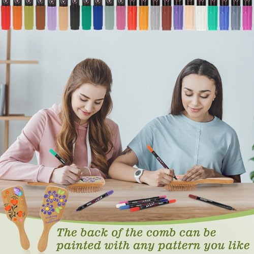 8 PCS Bamboo Hair Brush for Hair Growth Natural Bamboo Paddle Hairbrush with 12 Multicolor Pens Massaging Scalp Brush for Women Men Kids Detangling Curly Thick Wavy Hair DIY Gift for Crafts