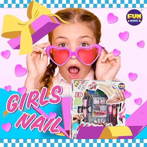 Nail Polish Pens Kit for Girls Ages 7-12, FunKidz Nail Pen Combo Kit Teen Gift Peelable Nail Art Studio Set with Cool Girly Decoration Stuff Pearl Beads, Glitter, Nail Stickers, Nail File, Gems