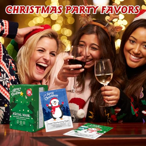 24 Pack Christmas Facial Masks for Stocking Stuffers, Hydrating Sheet Face Masks Skincare, Bulk Facial Masks Set for Women Skin Care, Christmas Gifts for Women