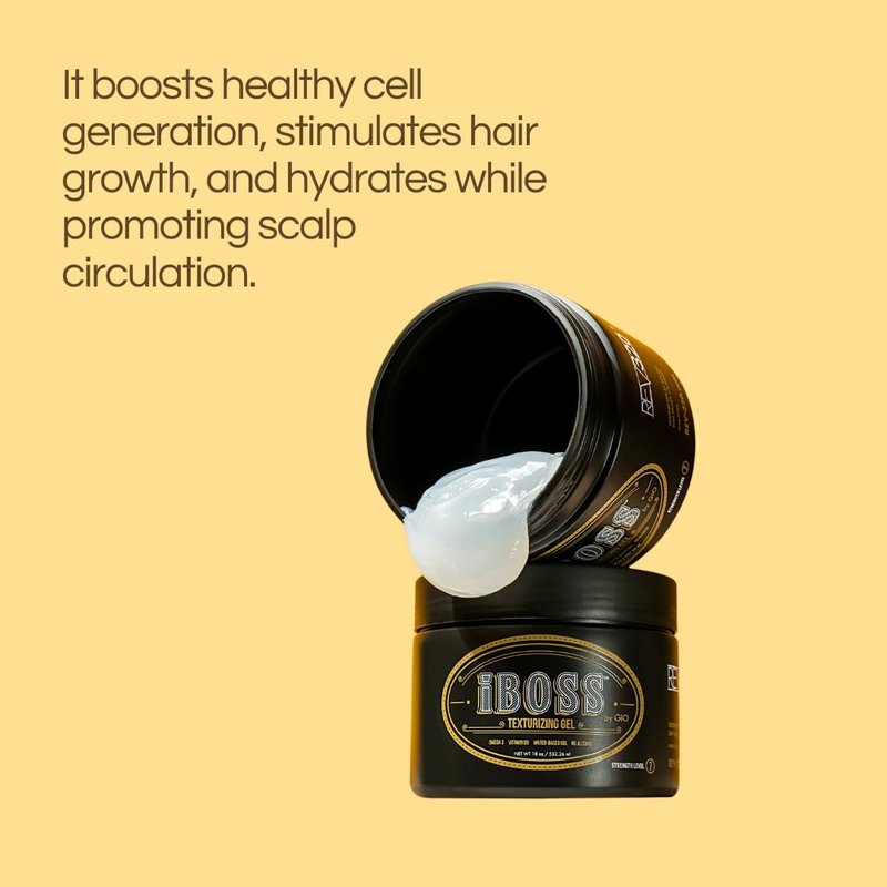 iBOSS Texturizing Hair Gel for Men, Strong Hold Styling Gel for Curly and Straight Hair with Natural Extracts, Vegan & Cruelty-Free Formula, Defends Against Dandruff & UV Rays, 18 oz