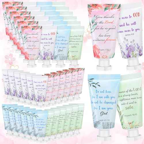 Landhoow 24 Pack Christian Hand Cream Bulk for Women Breast Cancer Accessories Bible Travel Hand Lotion Set Religious Back to School Bible Verse Gift for Church VBS School Teacher Wedding Homeless