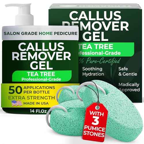 14 Oz Callus Remover Gel+ 3 Free Pumice Stones| Callus Remover For Feet | Tea Tree Professional Grade Foot Exfoliant for Cracked Heels & Dry Feet | Instant Results & Soothing Hydration