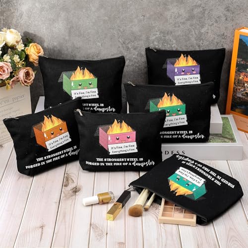 Reginary 12 Pcs Dumpster Fire Makeup Bags Funny Gifts Employee Appreciation Cosmetic Bag Gifts for Christmas Coworker Staff Team