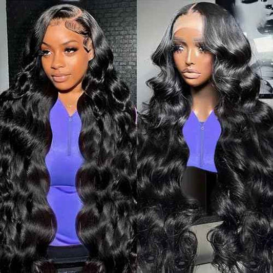 13x6 HD Frontal Wig 250 Density HD Lace Front Wigs Human Hair Pre Plucked with Baby Hair Brazilian Virgin Hair Glueless Body Wave Wig 26 Inch Transparent Lace Front Wigs Human Hair Natural Black