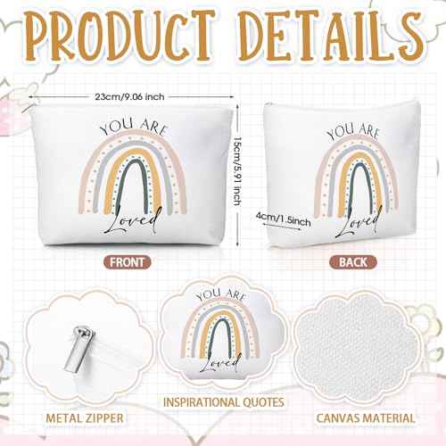 20 Pcs Employee Appreciation Gifts Inspirational Canvas Makeup Bags Compact Mirrors Bulk Cosmetic Bags Portable Mirror Thank You Gifts for Women Boss Medical Assistant Christmas (Rainbow)