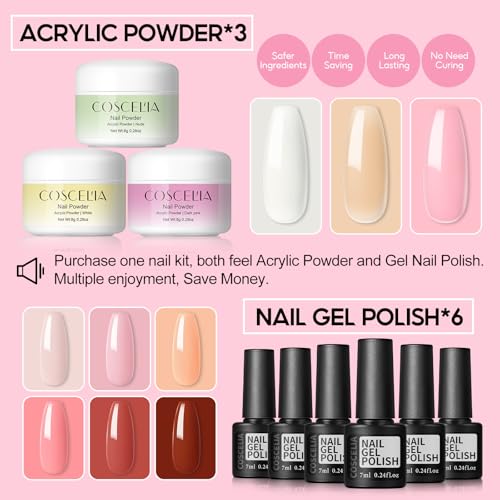 Acrylic Nail Kit for Beginners with Everything 3pc Professional Acrylics Powder 6pcs Gel Nail Polish 18pcs Glitter Decoration Powder Nails Kit Acrylic Set with Tips Nail Light and Drill DIY Gifts