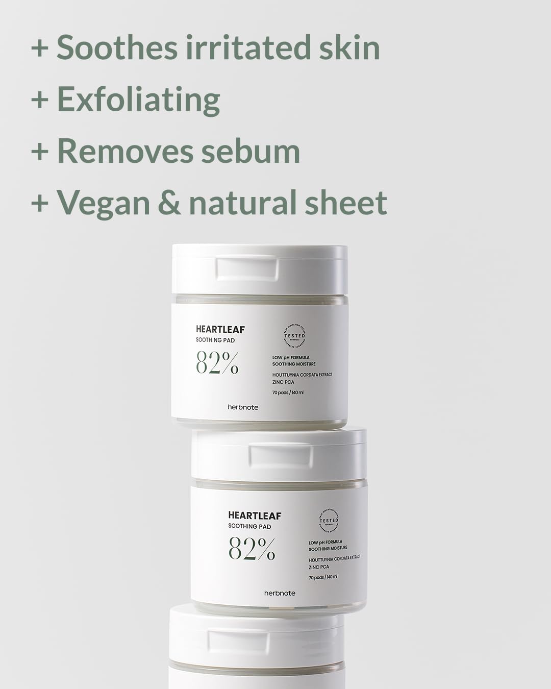 herbnote Heartleaf Soothing Moisture Pad - Enriched with 80% Low-Temperature Extracted Heartleaf & Niacinamide for Acne Control - Zinc PCA, Quercitrin for Sensitivity Relief, 70 pads