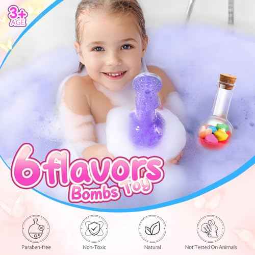 MeCids Magic Potion Bubble Bath Bombs for Kids -Bath Color Tablets Bath Potions for Toddlers Ages 4-12 Fun Science Kit Gift for Birthday, Halloween£¬Christmas- 6 Pack (Shaped Gems & Stars)
