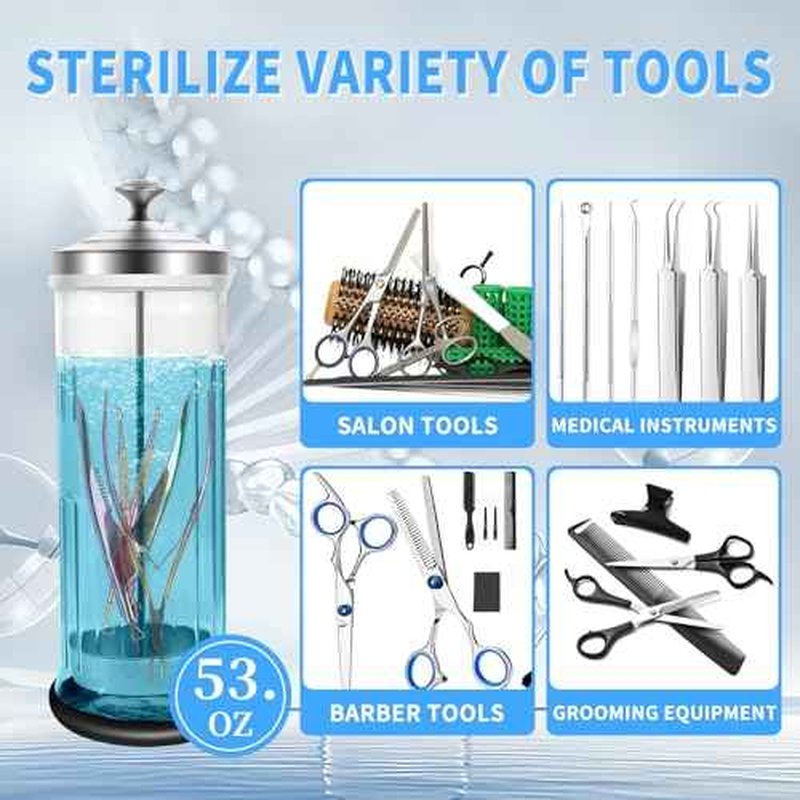 42.3 Oz Barbicide Disinfectant Jar with anti-slip pad, Disinfectant Jar Large for Nail Tools, Barber Shop&Spa Implements Barbicide Containers with Removable Straining Tray(1250 ml)