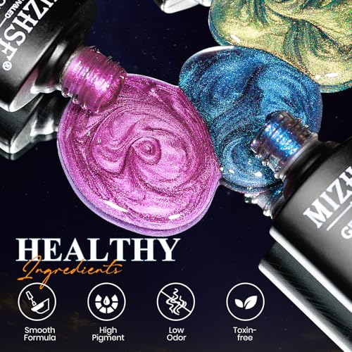 MIZHSE 9D Cat Eye Gel Nail Polish Set, Magnetic Gel Polish 10ml 6 Colors with 2 Magnet Sticks, Chameleon Galaxy Shiny Magic Effect Cateye Nail Polish Soak off Nail Art Gift for Women