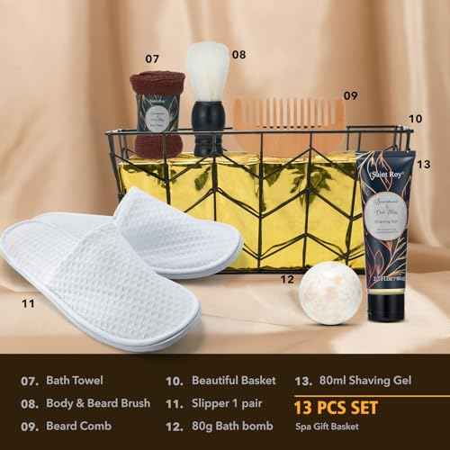 Fathers day gift baskets Birthday Day Gifts for Him Spa Gift Basket for Men, Body Wash, 13pcs Sandalwood Oak Moss Bath and Beard Kit for Men with Beard Brush, Christmas Gifts Spa Kits for Man dad