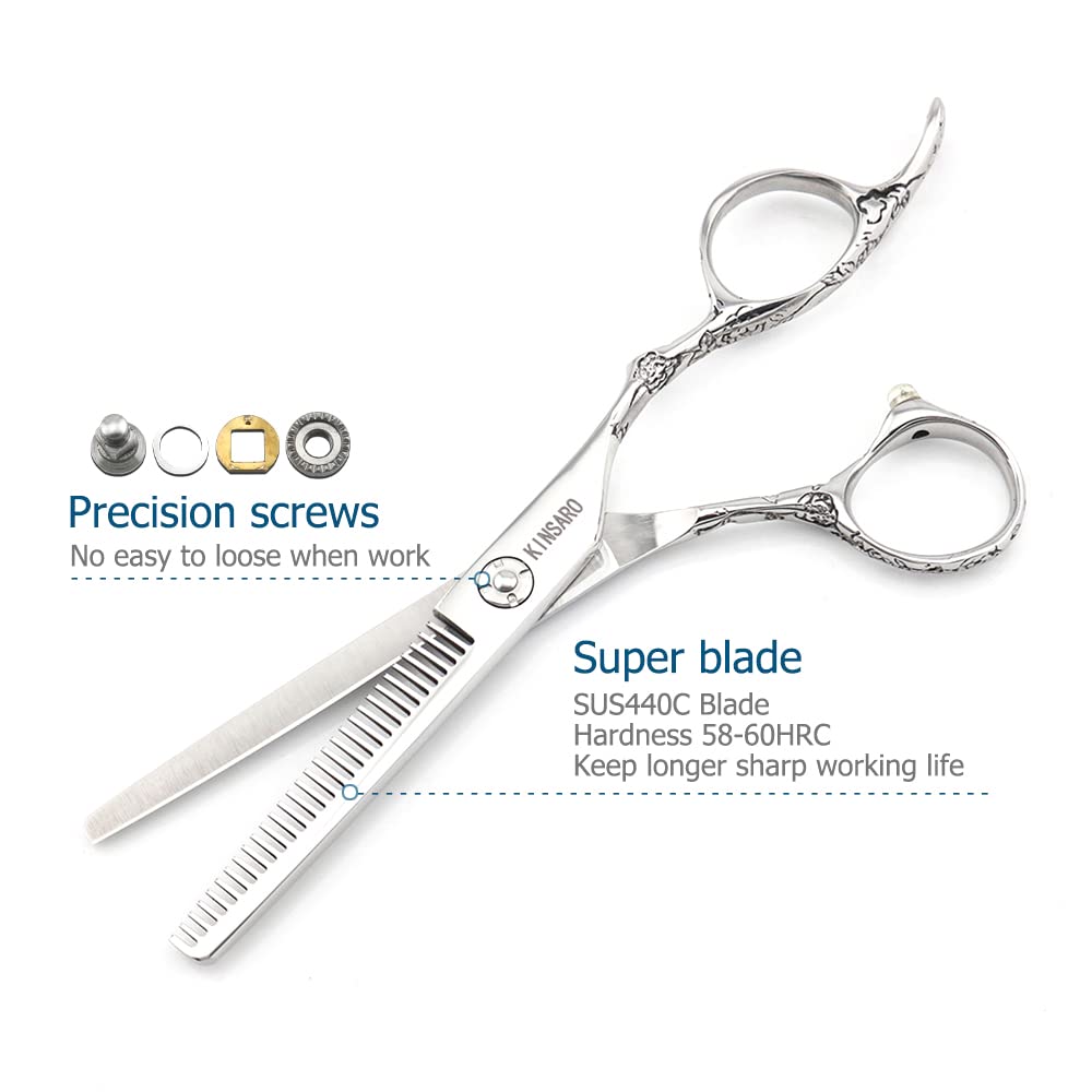 Hair Scissors 6 Inch Professional Barber Hair Thinning Scissors Thinning Shears 440C Barber Shears 30 Teeth Rose handle KINSARO for Hairdresser Barbershop or Home Use