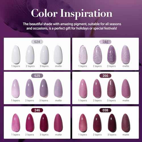 AZUREBEAUTY Dip Powder Nail Set, 6 Colors Christmas Purple Rose Red Glitter Natural Dipping Powder Starter Kit, French Nail Art Manicure DIY Salon, No Need Nail Lamp Cured