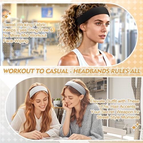 Headbands for Women and Men - 8 Pcs Black White Headband Hair Bands Accessory Stretchy Soft Fabric Sweat Head band for Workout Sport Stocking Stuffers for Men Women Husband Wife Friend Christmas Gifts