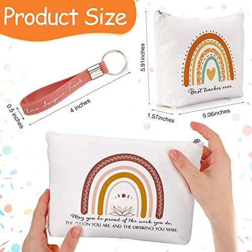 Fumete 40 Pcs Teacher Gift Inspirational Rainbow Makeup Bag Rainbow Silicone Keychains Bulk Zipper Canvas Teacher Pencil Pouch for Employee Appreciation Thank You Gifts Thanksgiving Christmas