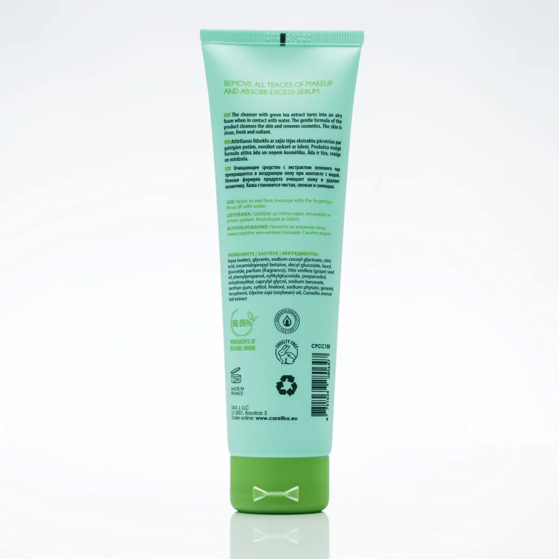 CARELIKA Green Tea Cleansing Cream – Moisturizing Deep Cleansing Face Wash for All Skin Types, Hydrating & Refreshing Formula, 150ml