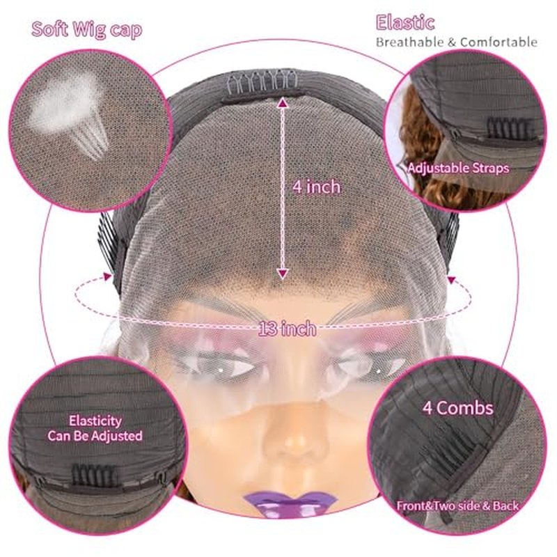 Highlight Bob Curly Wigs Human Hair 13x4 HD Lace Frontal Wig Ombre Bob Lace Front Wigs Human Hair Pre Plucked With Baby Hair 4/27 Ombre Bob Wigs Human Hair180% Density 12 Inch