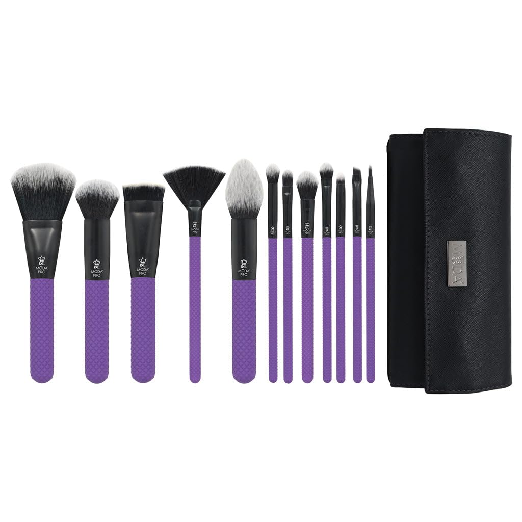 Professional 13-Piece Purple Makeup Brush Kit | Full Face & Eye Brushes with Travel Wrap