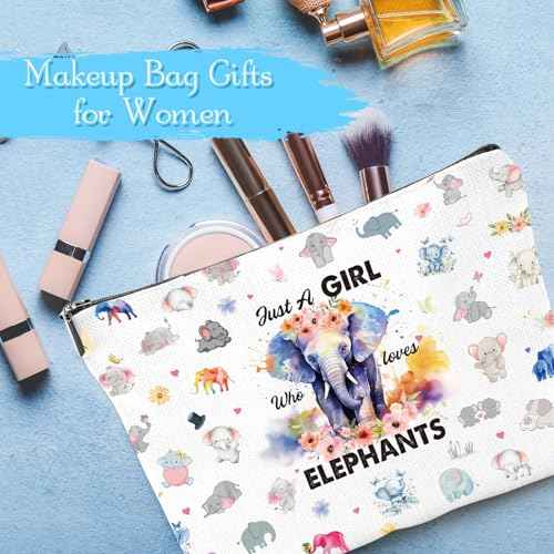 Elephant Gifts for Women - 3Pcs Elephant Lovers Birthday Gifts Set, Cute Cartoon Elephant Makeup Bag Keychain and Healing Bracelets, Christmas Valentines Mother's Day Wedding Gift