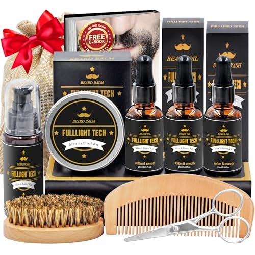 Beard Kit for Men Grooming & Care W/3 Pack Beard Oil, Wash, Balm, Comb, Brush, Scissors,Anniversary Valentines Birthday Fathers Gifts Idea for Husband Him Boyfriend Dad Men Christmas Stocking Stuffers