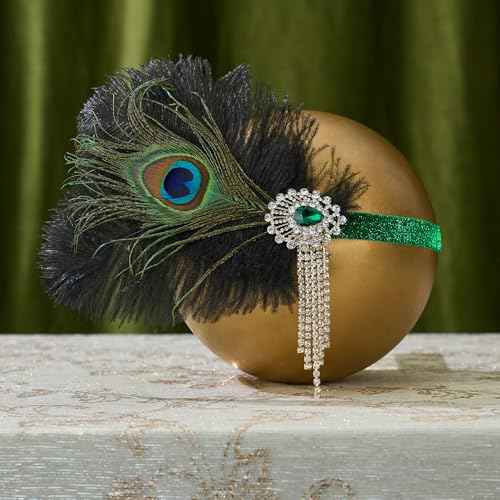 SWEETV 1920s Flapper Headpiece for Women, Roaring 20s Flapper Headband Great Gatsby Hair Accessory for Women,Green